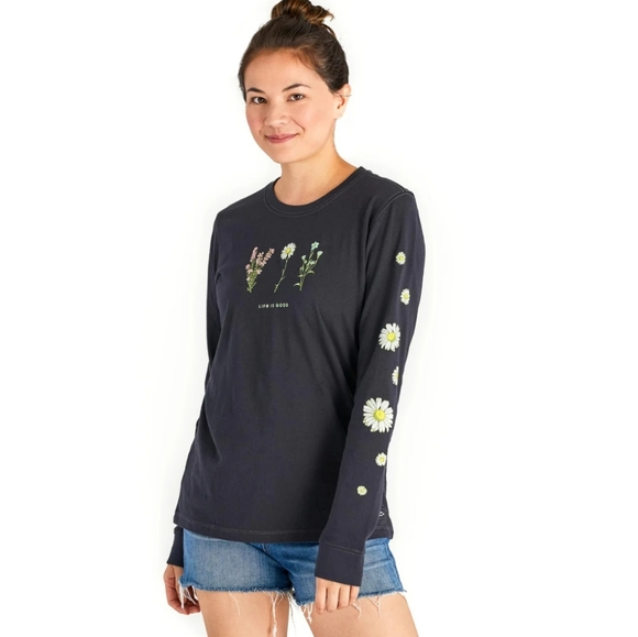 Life Is Good Tops - Life Is Good Women's Detailed Wildflowers Long Sleeve Crusher Tee Size-Large